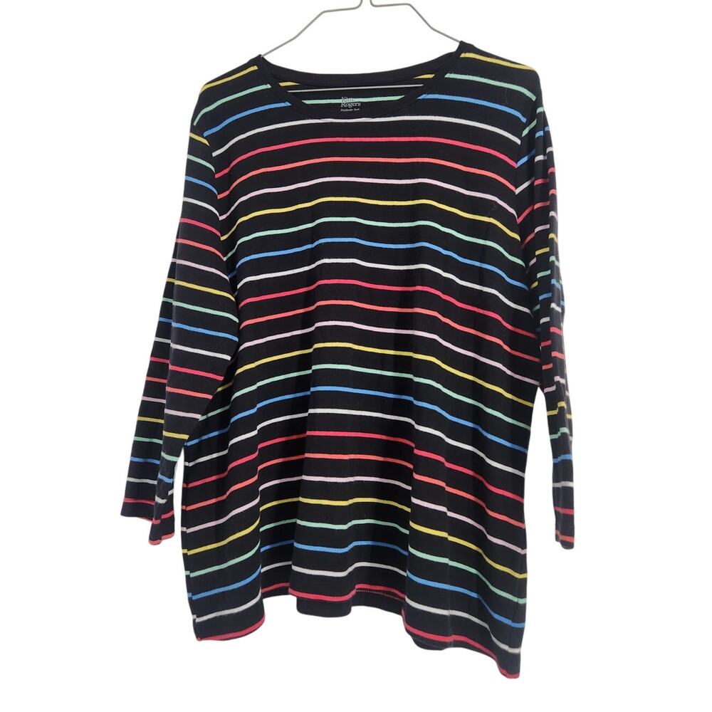 Kim Rogers Striped 3/4 Sleeve Cotton Top - Women's XL Extra Large